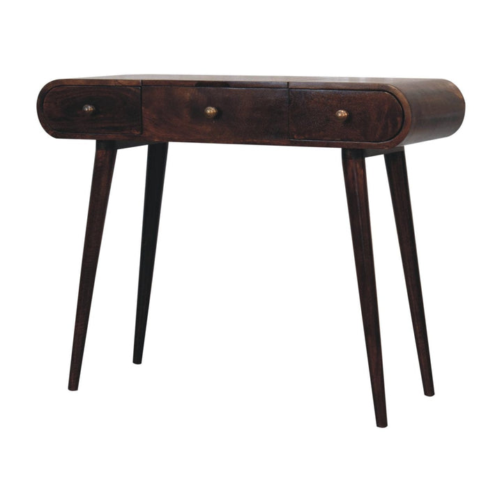 California Walnut Dressing Table - Solid Mango Wood Vanity Table for Bedroom - product view 4 showing handcrafted solid...