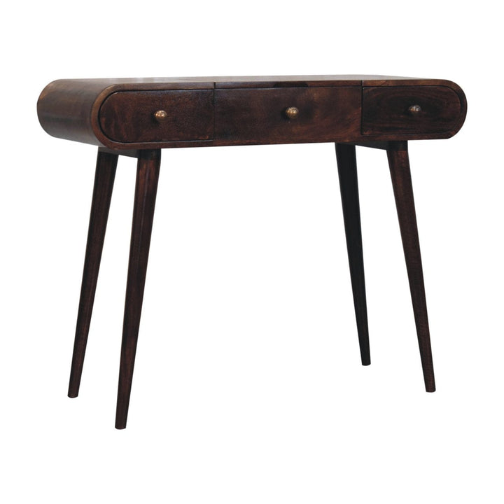 California Walnut Dressing Table - Solid Mango Wood Vanity Table for Bedroom - product view 3 showing handcrafted solid...