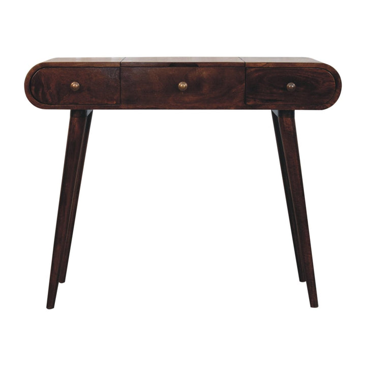 California Walnut Dressing Table - Solid Mango Wood Vanity Table for Bedroom - product view 2 showing handcrafted solid...