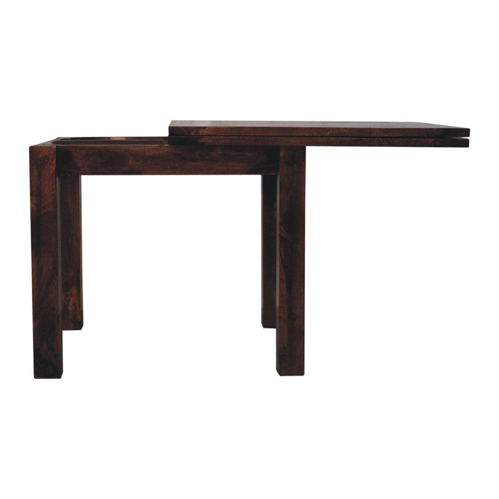 California Walnut Extendable Butterfly Dining Table - Solid Mango Wood Kitchen Table - product view 9 showing handcrafted...