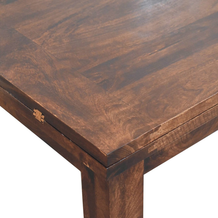 California Walnut Extendable Butterfly Dining Table - Solid Mango Wood Kitchen Table - product view 6 showing handcrafted...