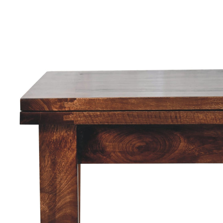 California Walnut Extendable Butterfly Dining Table - Solid Mango Wood Kitchen Table - product view 5 showing handcrafted...