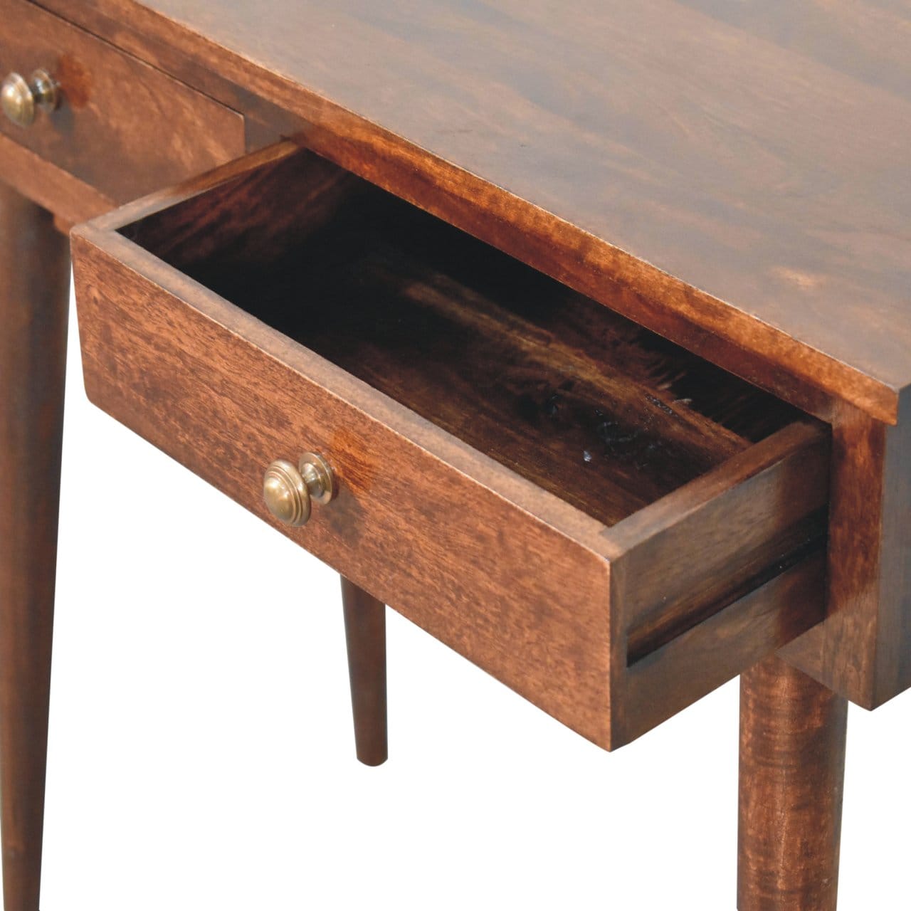 California Walnut Hallway 2 Drawer Console Table - Solid Mango Wood Hallway Console for Entryway - product view 5 showing...