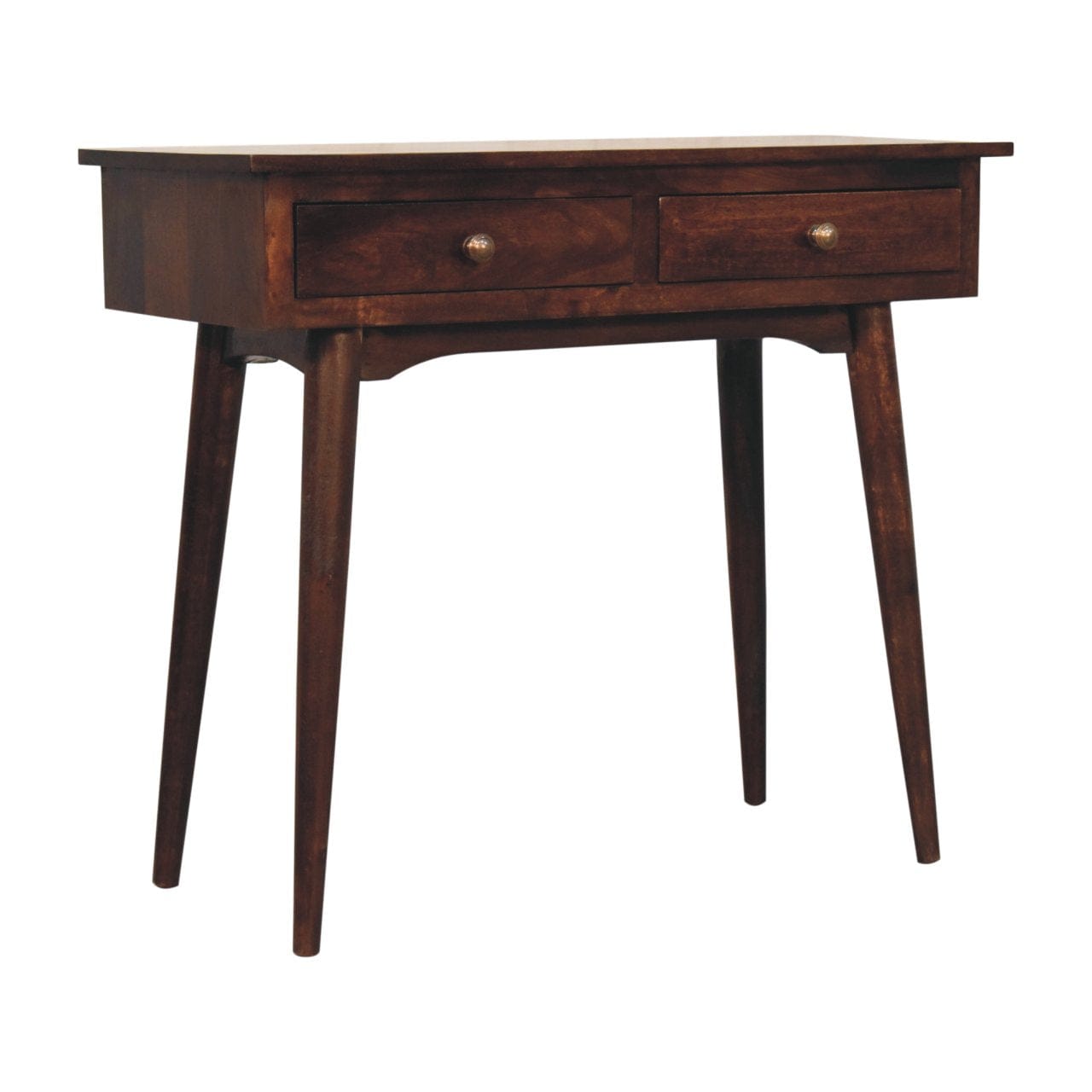 California Walnut Hallway 2 Drawer Console Table - Solid Mango Wood Hallway Console for Entryway - product view 3 showing...