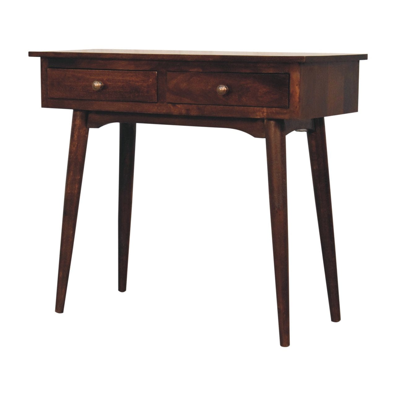 California Walnut Hallway 2 Drawer Console Table - Solid Mango Wood Hallway Console for Entryway - product view 2 showing...
