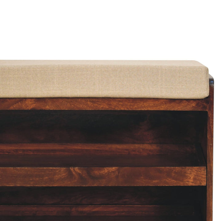 California Walnut & Mud Linen Pull out Shoe Bench - Solid Mango Wood Seating Furniture for Entryway - product view 5...