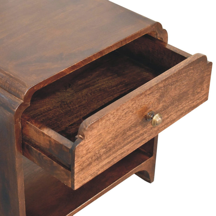 California Walnut Newton Nightstand - Solid Mango Wood Bedside Table for Bedroom - product view 7 showing handcrafted...