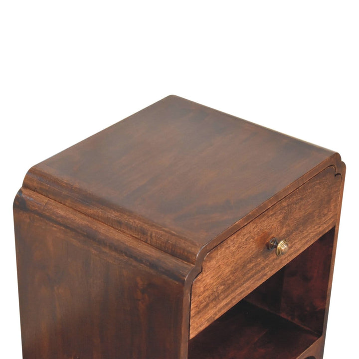 California Walnut Newton Nightstand - Solid Mango Wood Bedside Table for Bedroom - product view 6 showing handcrafted...