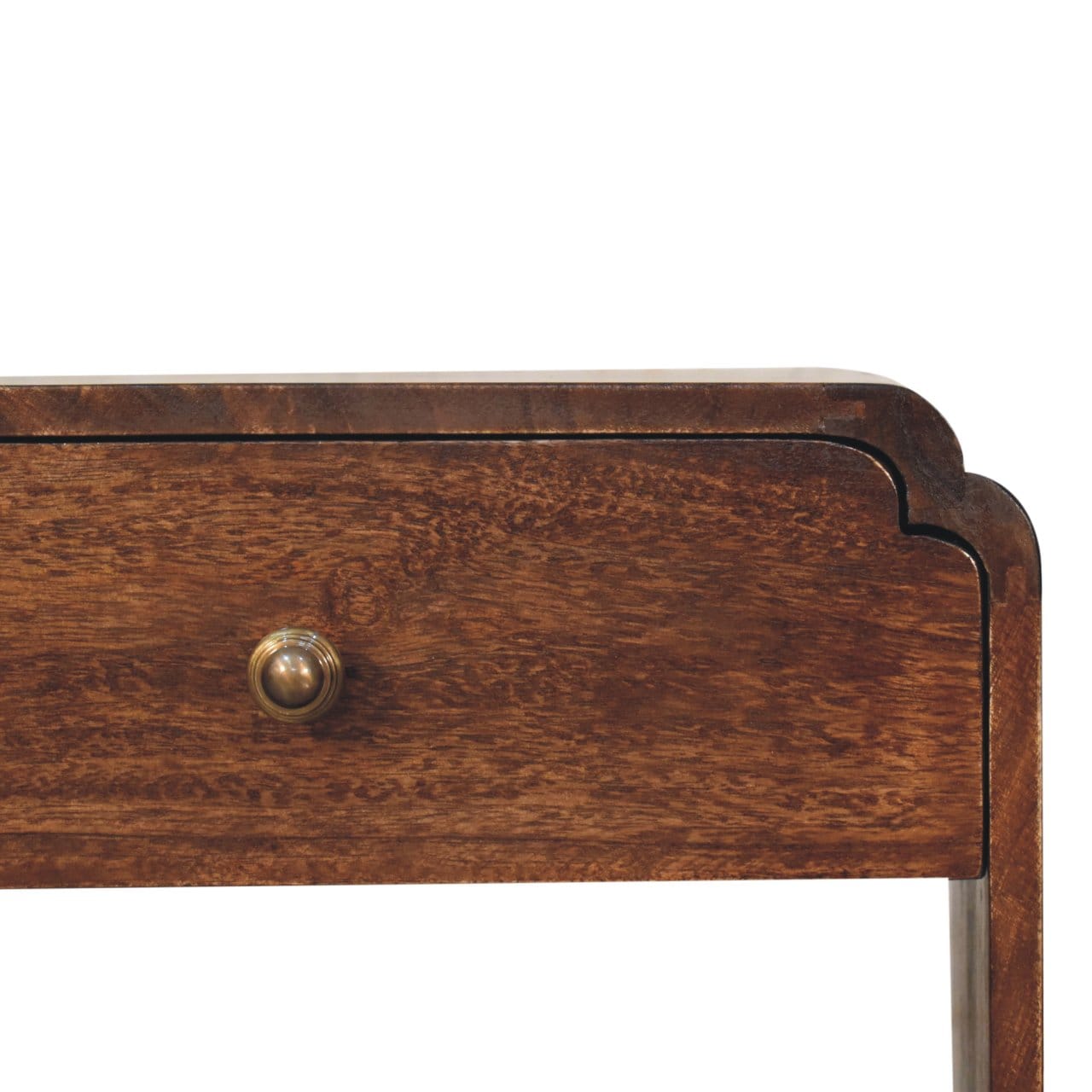 California Walnut Newton Nightstand - Solid Mango Wood Bedside Table for Bedroom - product view 5 showing handcrafted...