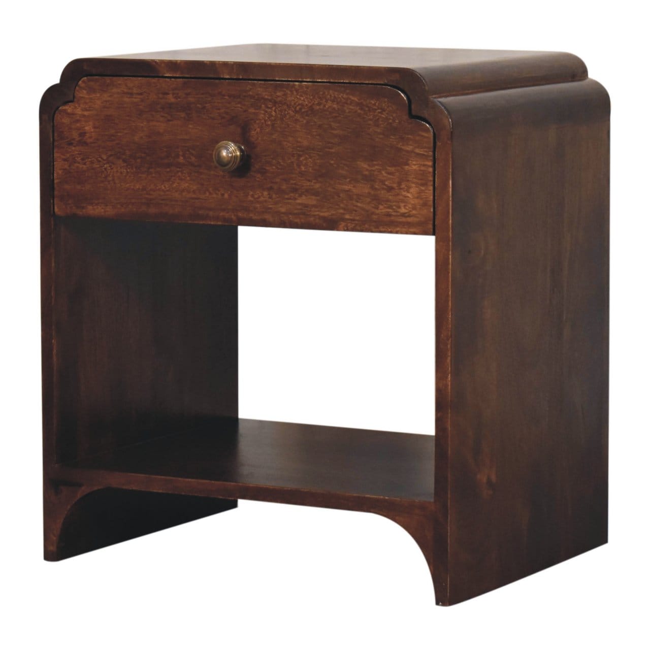 California Walnut Newton Nightstand - Solid Mango Wood Bedside Table for Bedroom - product view 4 showing handcrafted...