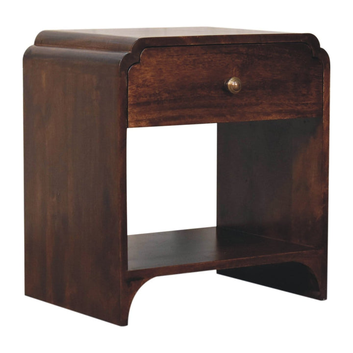 California Walnut Newton Nightstand - Solid Mango Wood Bedside Table for Bedroom - product view 3 showing handcrafted...