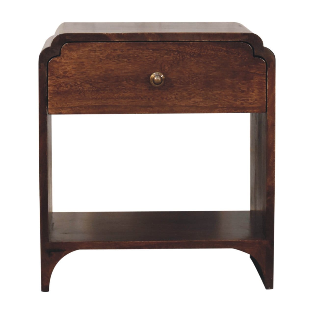 California Walnut Newton Nightstand - Solid Mango Wood Bedside Table for Bedroom - product view 2 showing handcrafted...
