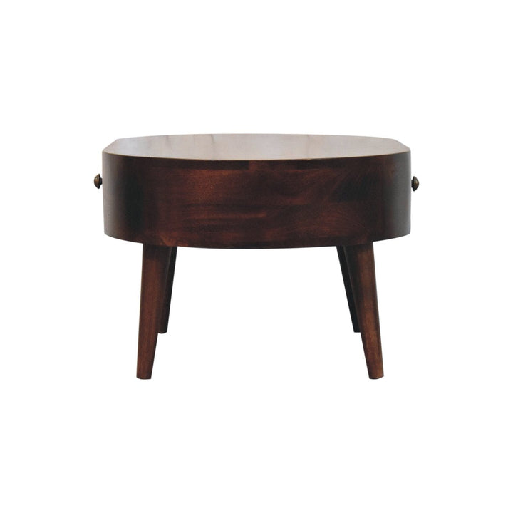 California Walnut Rounded Coffee Table - Solid Mango Wood Center Table for Living Room - product view 9 showing...