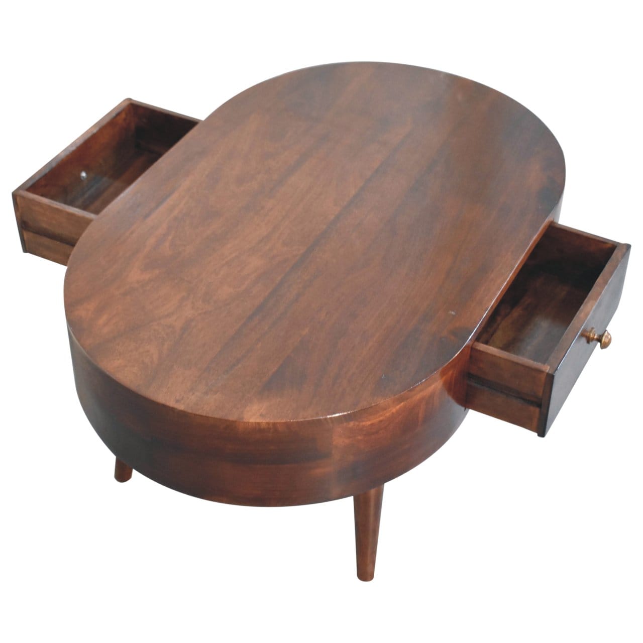 California Walnut Rounded Coffee Table - Solid Mango Wood Center Table for Living Room - product view 8 showing...