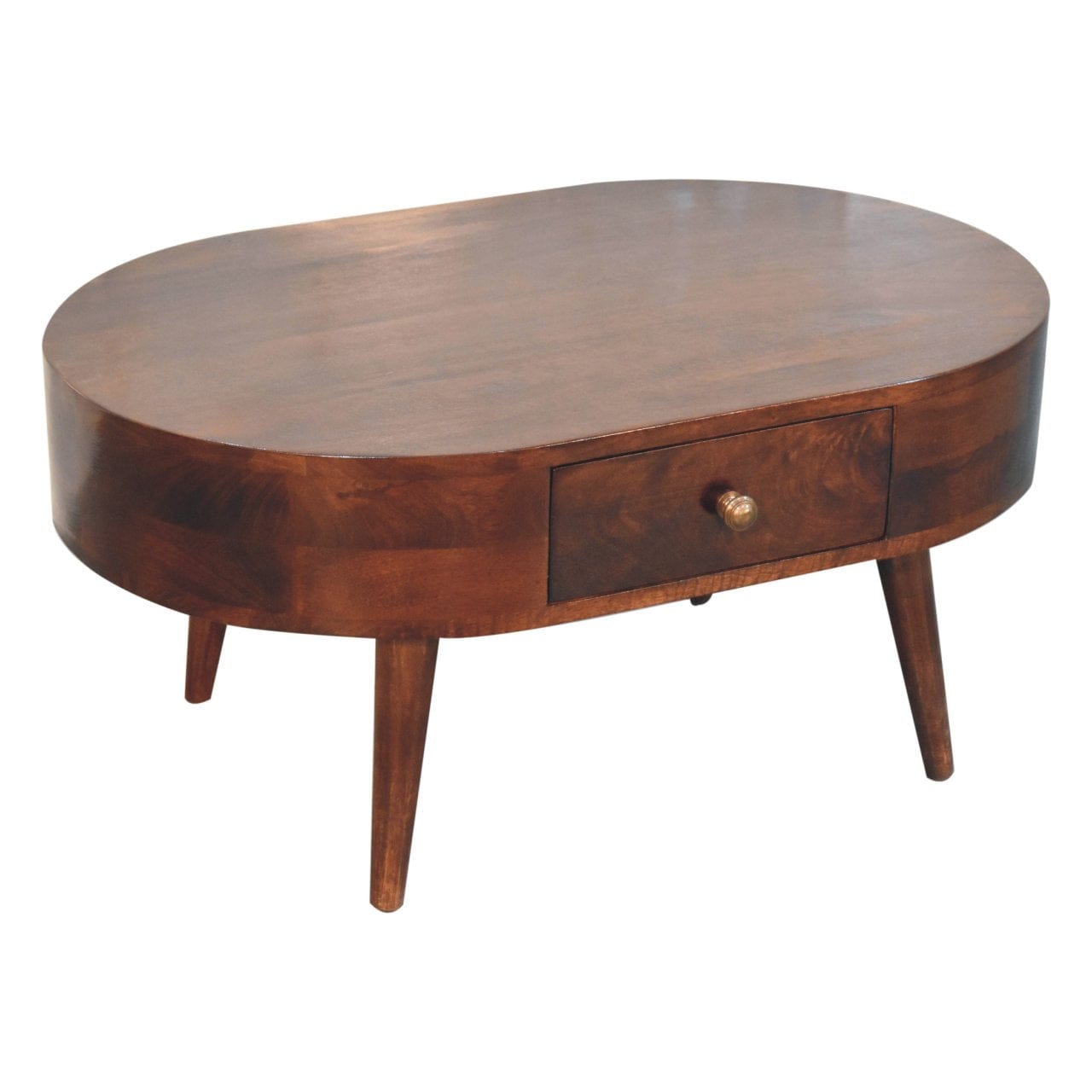 California Walnut Rounded Coffee Table - Solid Mango Wood Center Table for Living Room - product view 5 showing...