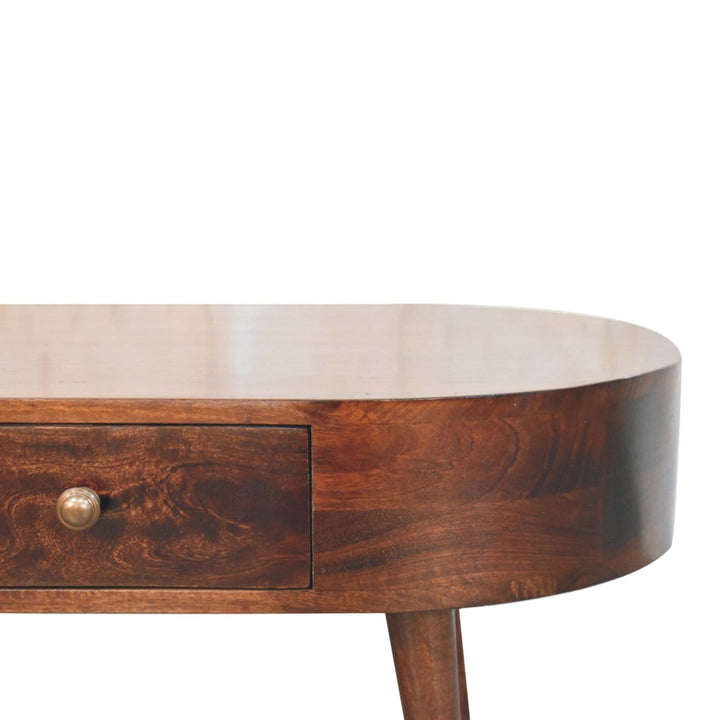 California Walnut Rounded Coffee Table - Solid Mango Wood Center Table for Living Room - product view 4 showing...
