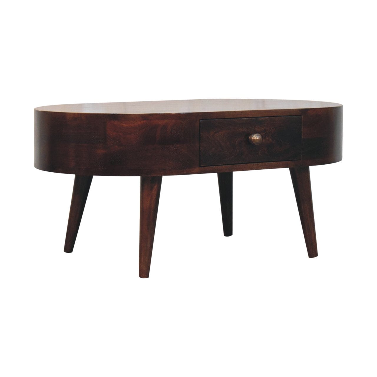 California Walnut Rounded Coffee Table - Solid Mango Wood Center Table for Living Room - product view 2 showing...