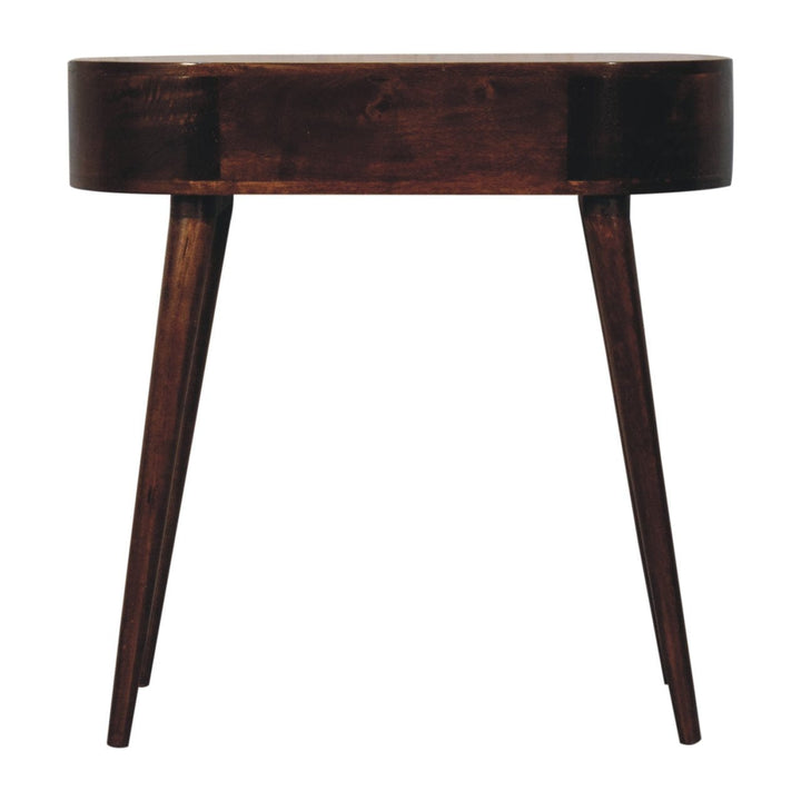 California Walnut Rounded Console Table - Solid Mango Wood Hallway Console for Entryway - product view 9 showing...