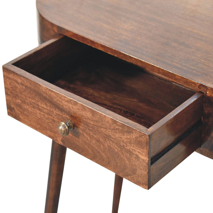 California Walnut Rounded Console Table - Solid Mango Wood Hallway Console for Entryway - product view 6 showing...