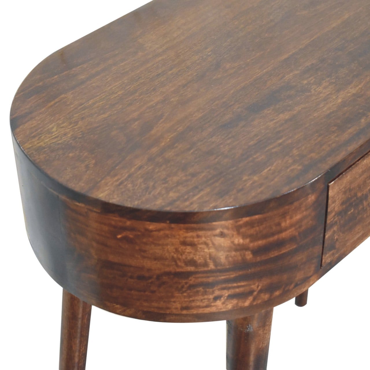 California Walnut Rounded Console Table - Solid Mango Wood Hallway Console for Entryway - product view 5 showing...