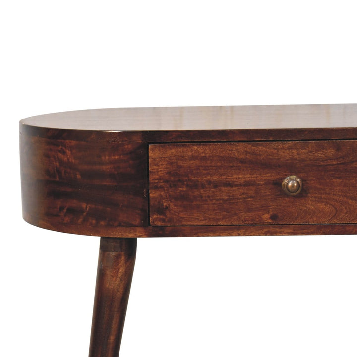 California Walnut Rounded Console Table - Solid Mango Wood Hallway Console for Entryway - product view 4 showing...