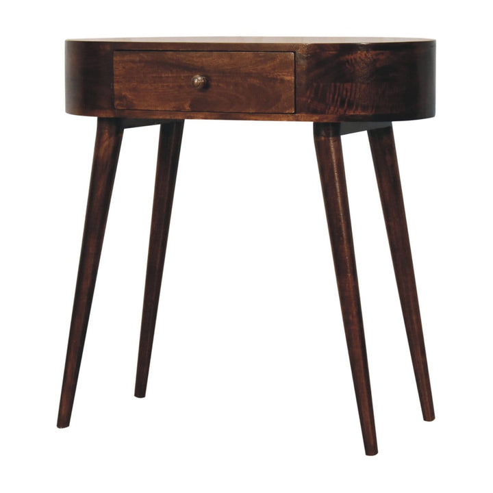 California Walnut Rounded Console Table - Solid Mango Wood Hallway Console for Entryway - product view 3 showing...