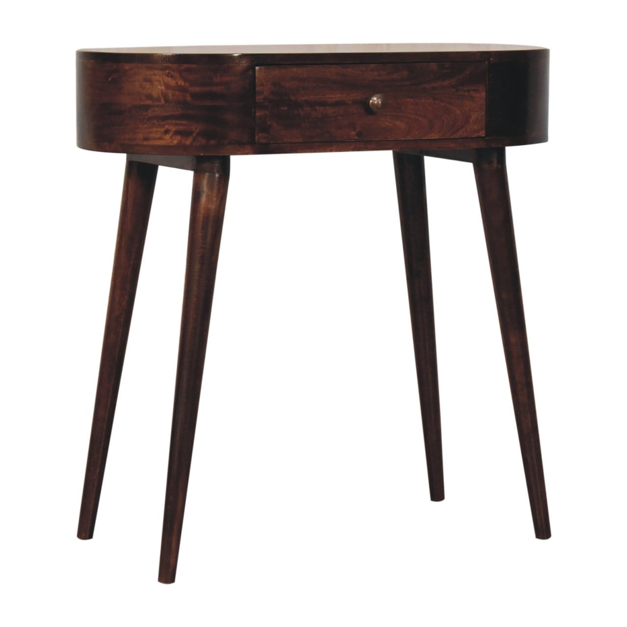 California Walnut Rounded Console Table - Solid Mango Wood Hallway Console for Entryway - product view 2 showing...