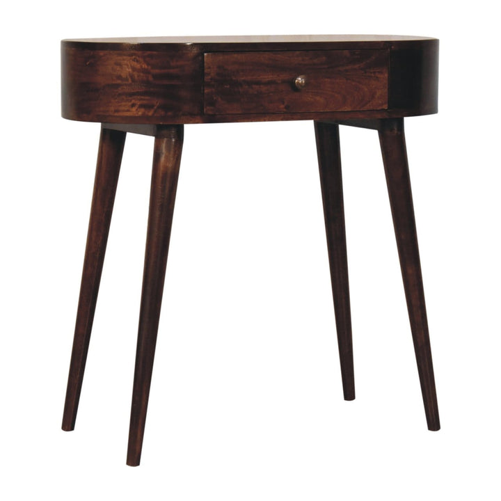 California Walnut Rounded Console Table - Solid Mango Wood Hallway Console for Entryway - product view 2 showing...