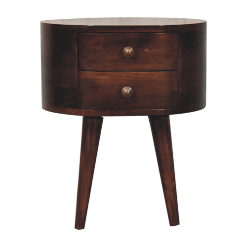 California Walnut Rounded Nightstand - Solid Mango Wood Bedside Table for Bedroom - product view 9 showing handcrafted...