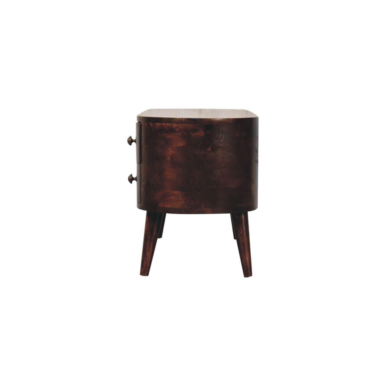 California Walnut Rounded TV Stand - Solid Mango Wood Entertainment Center for Living Room - product view 8 showing...