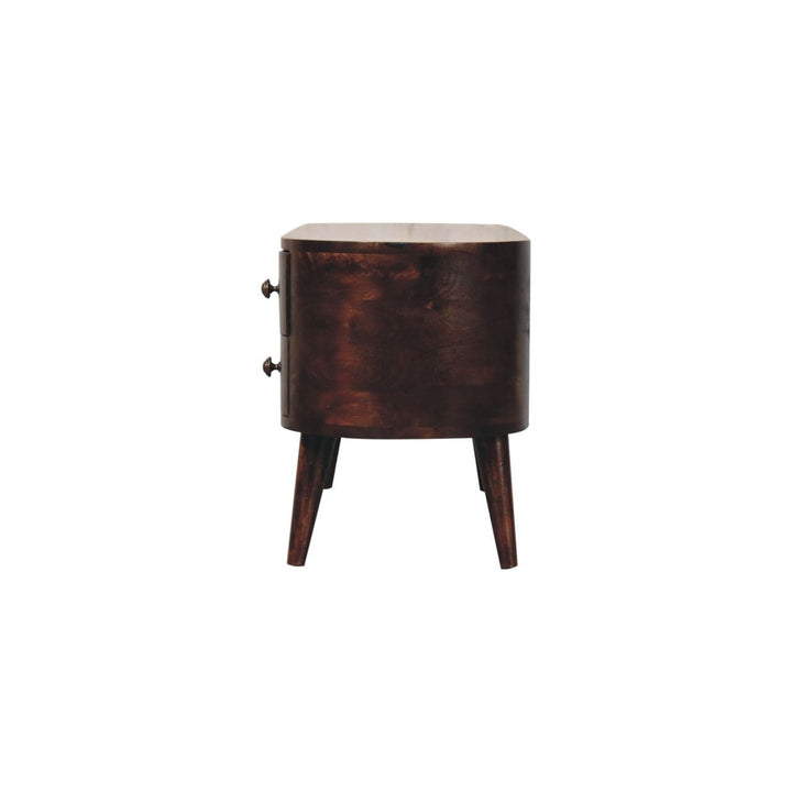 California Walnut Rounded TV Stand - Solid Mango Wood Entertainment Center for Living Room - product view 8 showing...