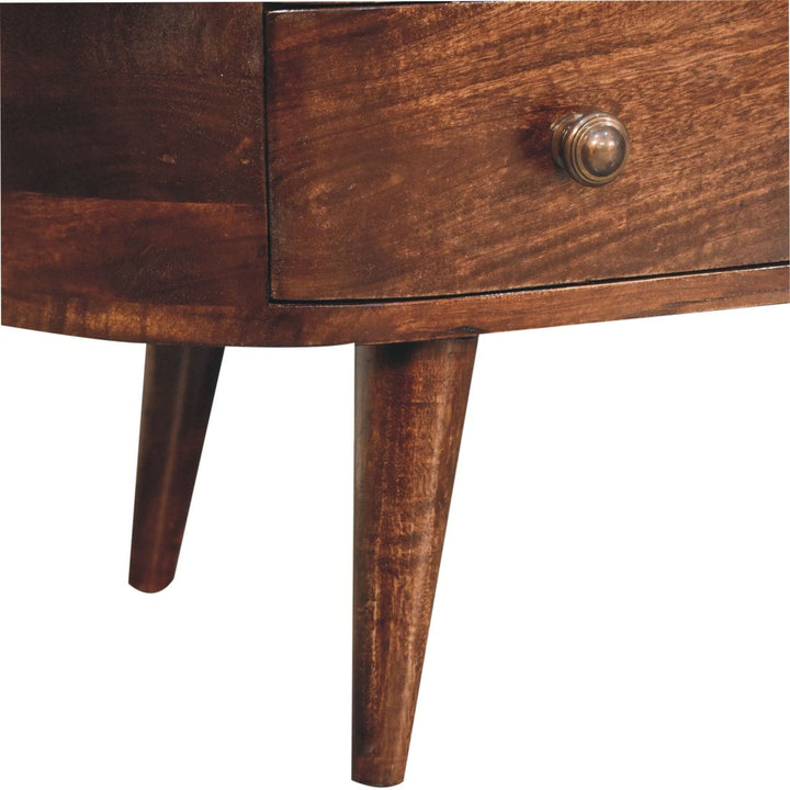 California Walnut Rounded TV Stand - Solid Mango Wood Entertainment Center for Living Room - product view 7 showing...