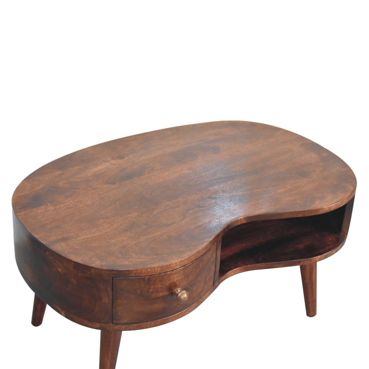 California Walnut Wave Coffee Table - Solid Mango Wood Center Table for Living Room - product view 7 showing handcrafted...