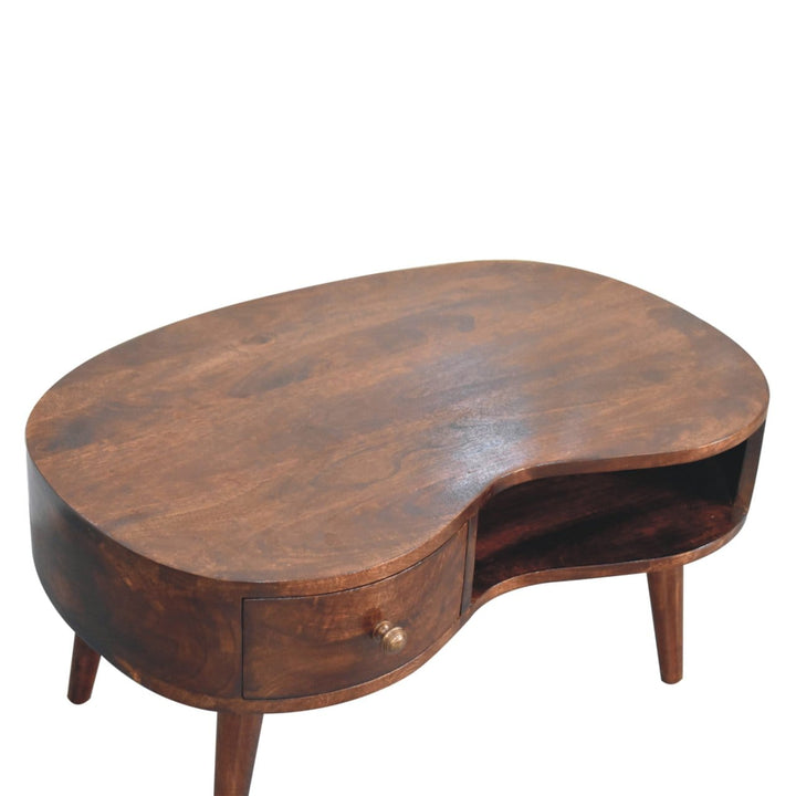 California Walnut Wave Coffee Table - Solid Mango Wood Center Table for Living Room - product view 7 showing handcrafted...