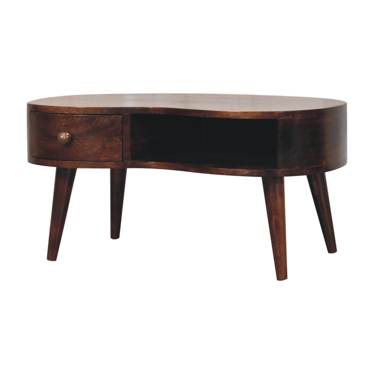 California Walnut Wave Coffee Table - Solid Mango Wood Center Table for Living Room - product view 4 showing handcrafted...