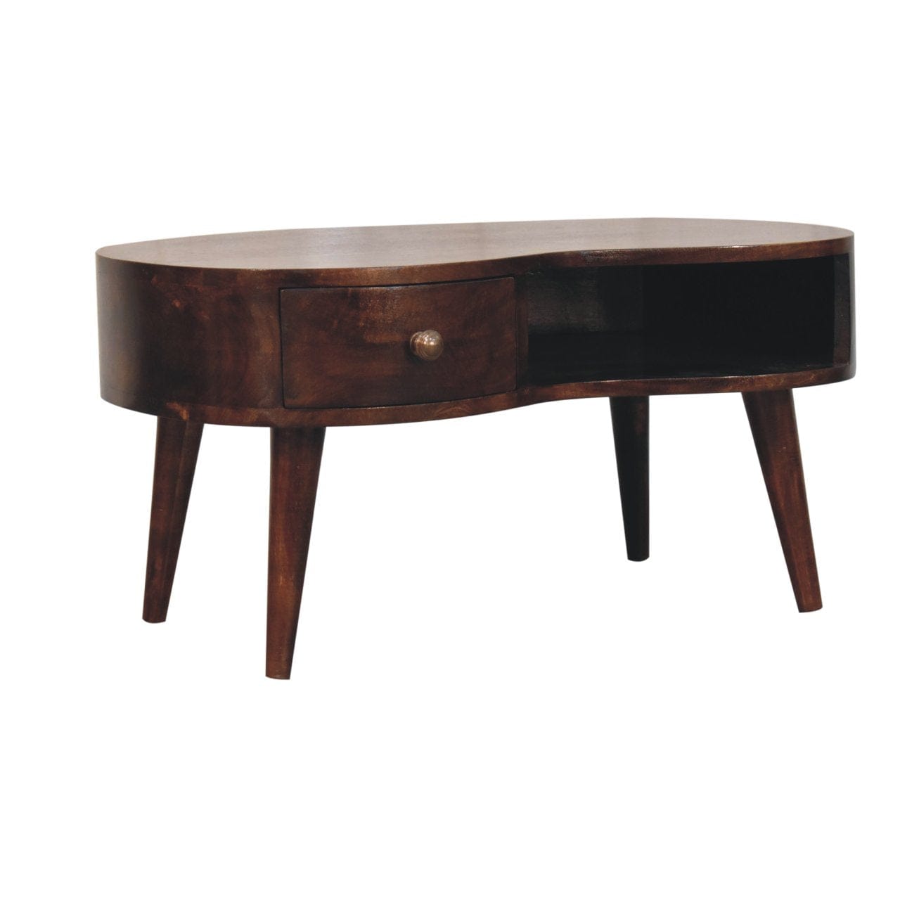 California Walnut Wave Coffee Table - Solid Mango Wood Center Table for Living Room - product view 3 showing handcrafted...