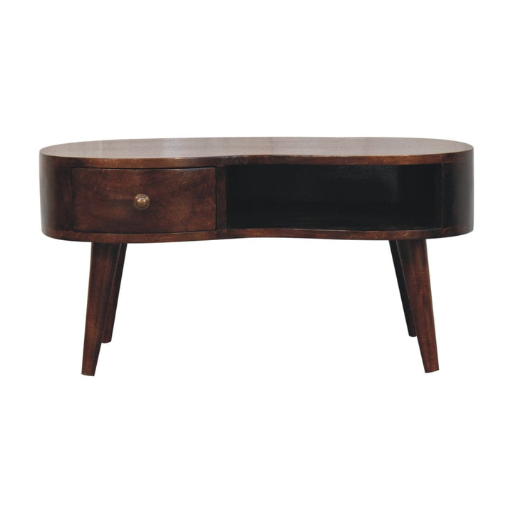 California Walnut Wave Coffee Table - Solid Mango Wood Center Table for Living Room - product view 2 showing handcrafted...