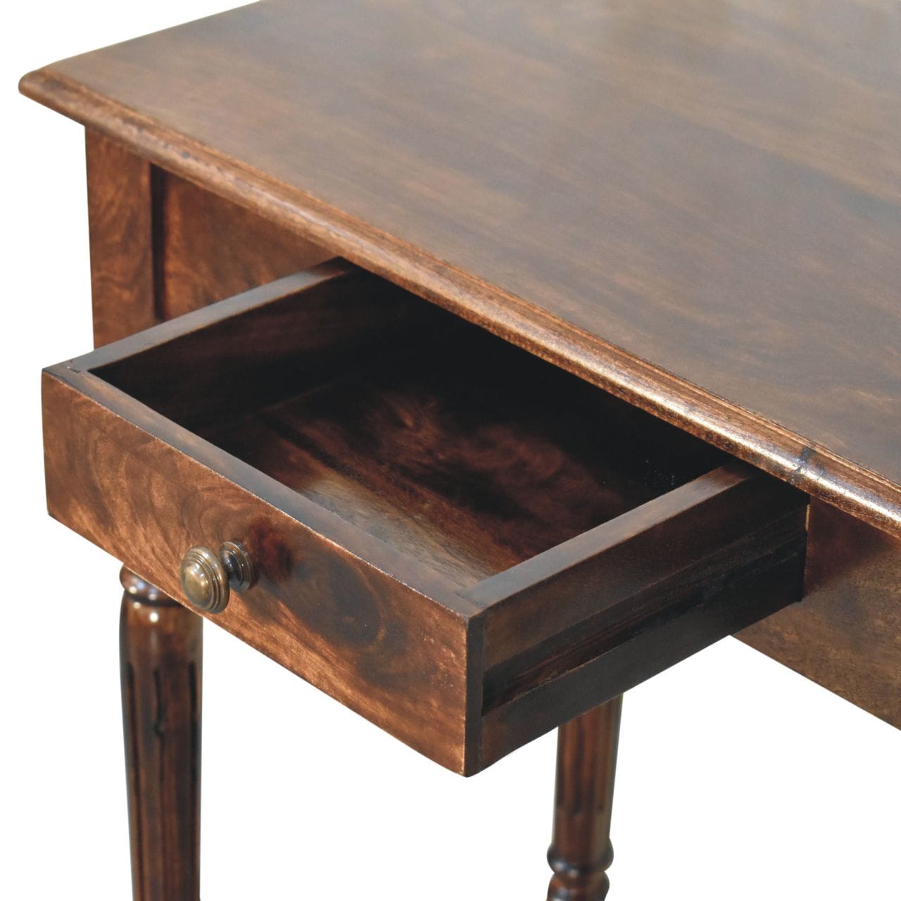 California Walnut Writing Desk - Solid Mango Wood Writing Table for Home Office - product view 7 showing handcrafted...