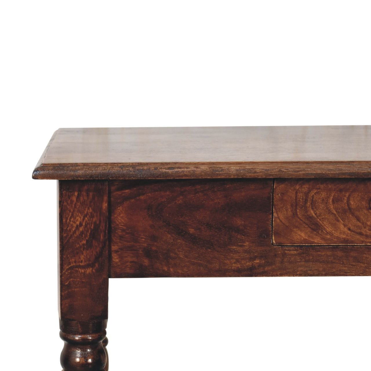 California Walnut Writing Desk - Solid Mango Wood Writing Table for Home Office - product view 4 showing handcrafted...