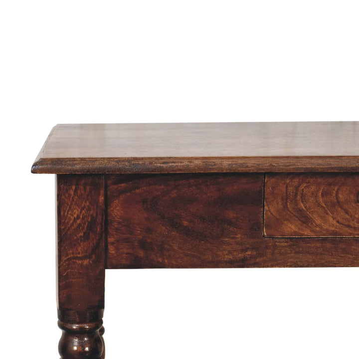 California Walnut Writing Desk - Solid Mango Wood Writing Table for Home Office - product view 4 showing handcrafted...