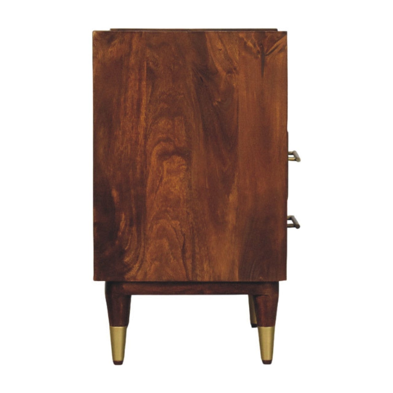 Camden Chestnut Nightstand - Solid Mango Wood Bedside Table for Bedroom - product view 8 showing handcrafted solid mango...