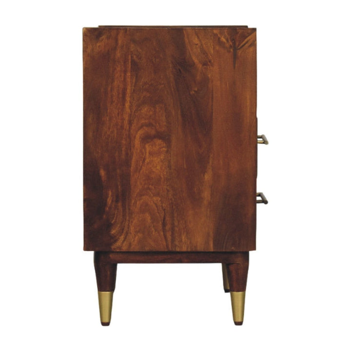 Camden Chestnut Nightstand - Solid Mango Wood Bedside Table for Bedroom - product view 8 showing handcrafted solid mango...