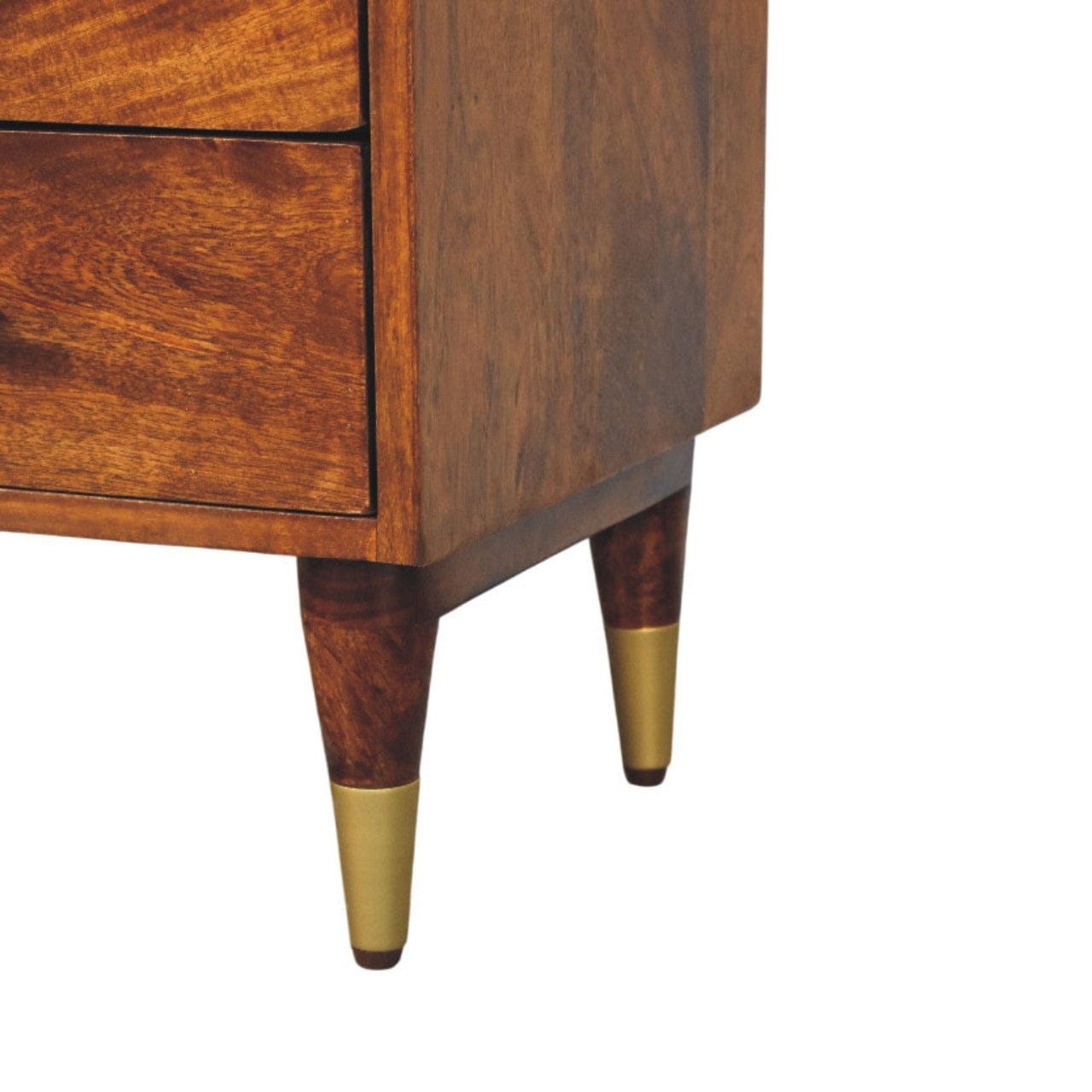 Camden Chestnut Nightstand - Solid Mango Wood Bedside Table for Bedroom - product view 7 showing handcrafted solid mango...