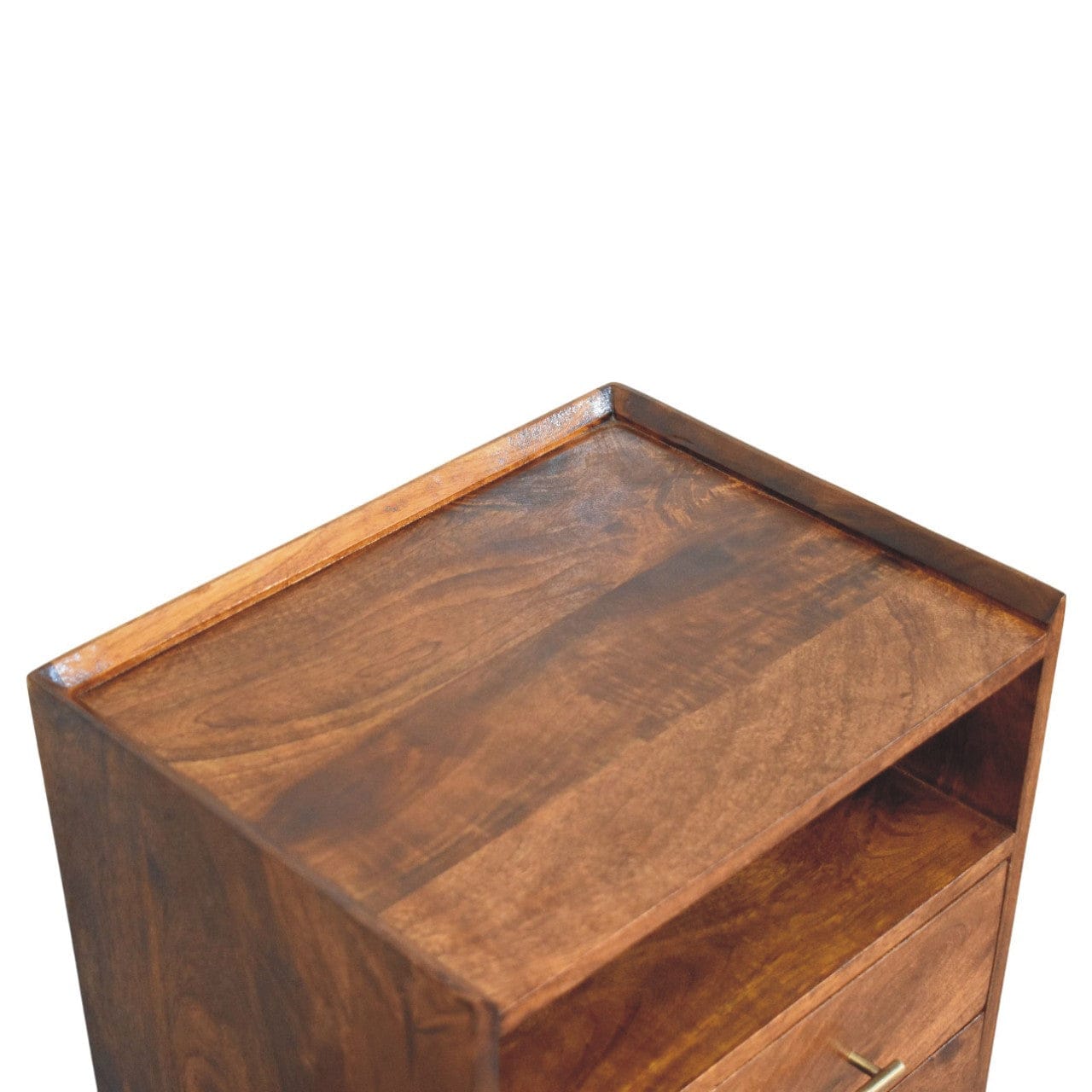 Camden Chestnut Nightstand - Solid Mango Wood Bedside Table for Bedroom - product view 5 showing handcrafted solid mango...