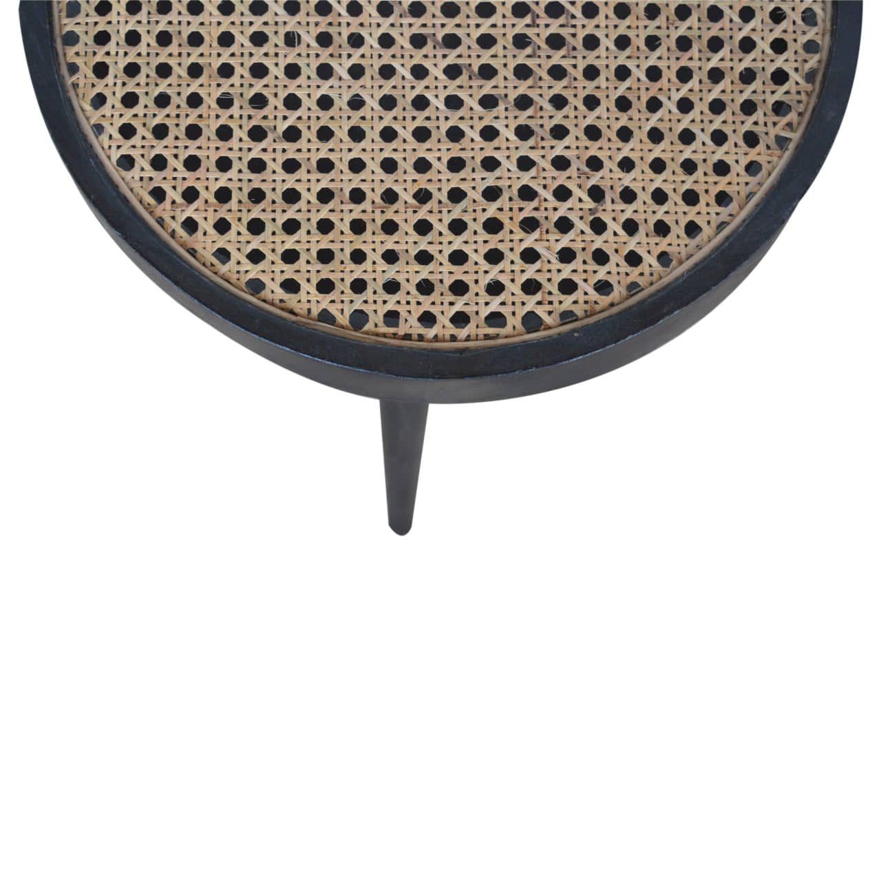Carbon Black Rattan End Table - Solid Mango Wood Side Table for Living Room - product view 6 showing handcrafted solid...