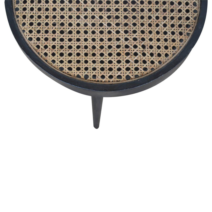 Carbon Black Rattan End Table - Solid Mango Wood Side Table for Living Room - product view 6 showing handcrafted solid...