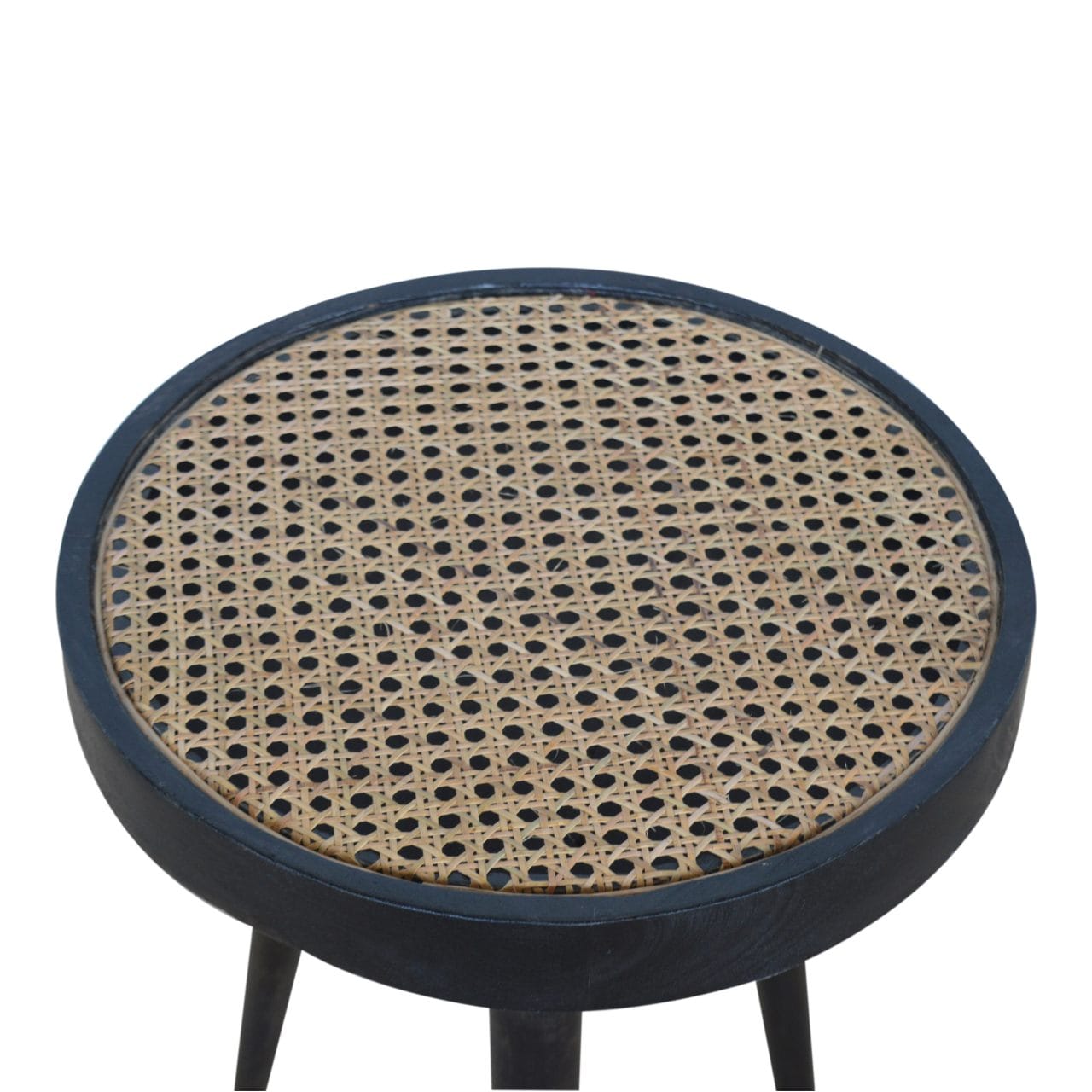 Carbon Black Rattan End Table - Solid Mango Wood Side Table for Living Room - product view 5 showing handcrafted solid...