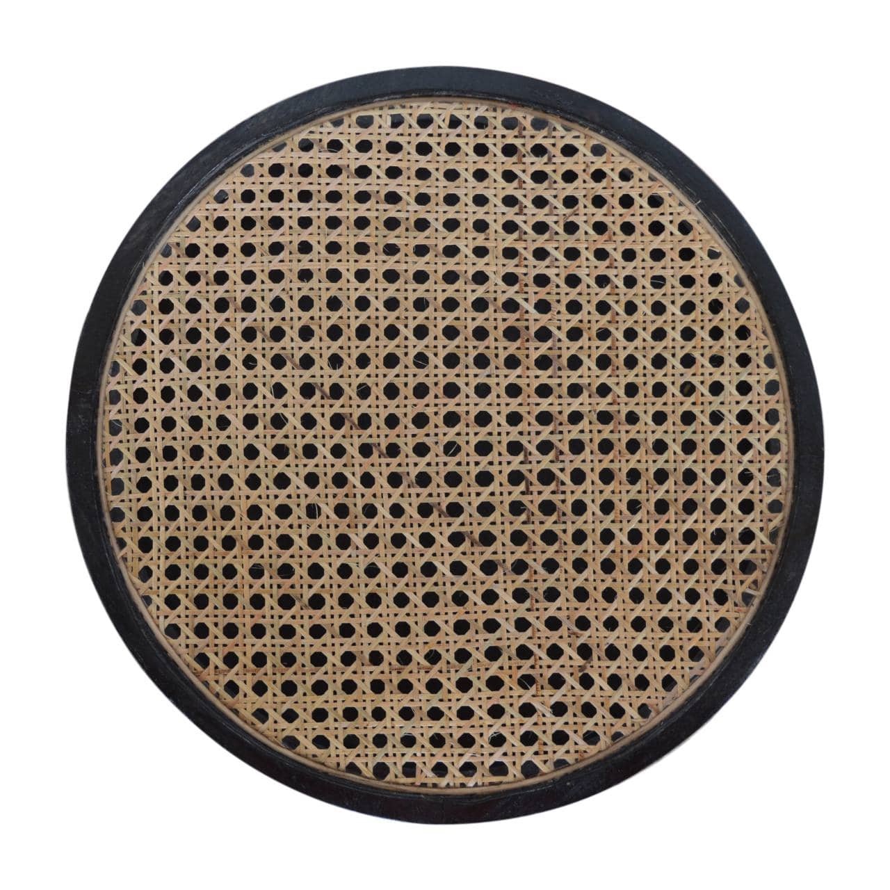 Carbon Black Rattan End Table - Solid Mango Wood Side Table for Living Room - product view 4 showing handcrafted solid...