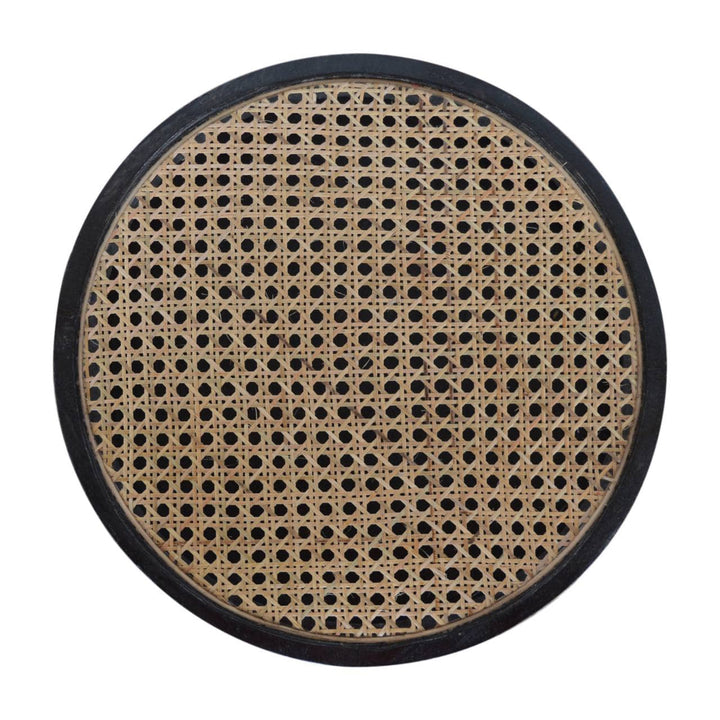 Carbon Black Rattan End Table - Solid Mango Wood Side Table for Living Room - product view 4 showing handcrafted solid...