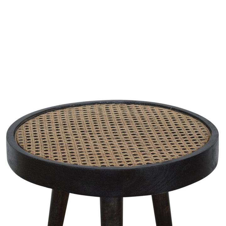 Carbon Black Rattan End Table - Solid Mango Wood Side Table for Living Room - product view 3 showing handcrafted solid...